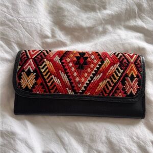 Embroidered Black and Red Women's Wallet